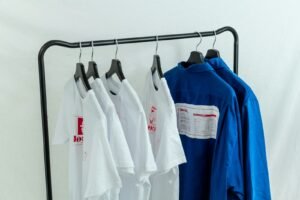 white and blue polo shirt